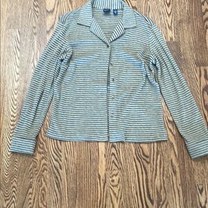 GAP Women's Black and Gray Striped Button-Down Shirt